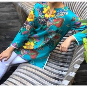 NEW KIKISOL fiji long sleeve tunic in aqua